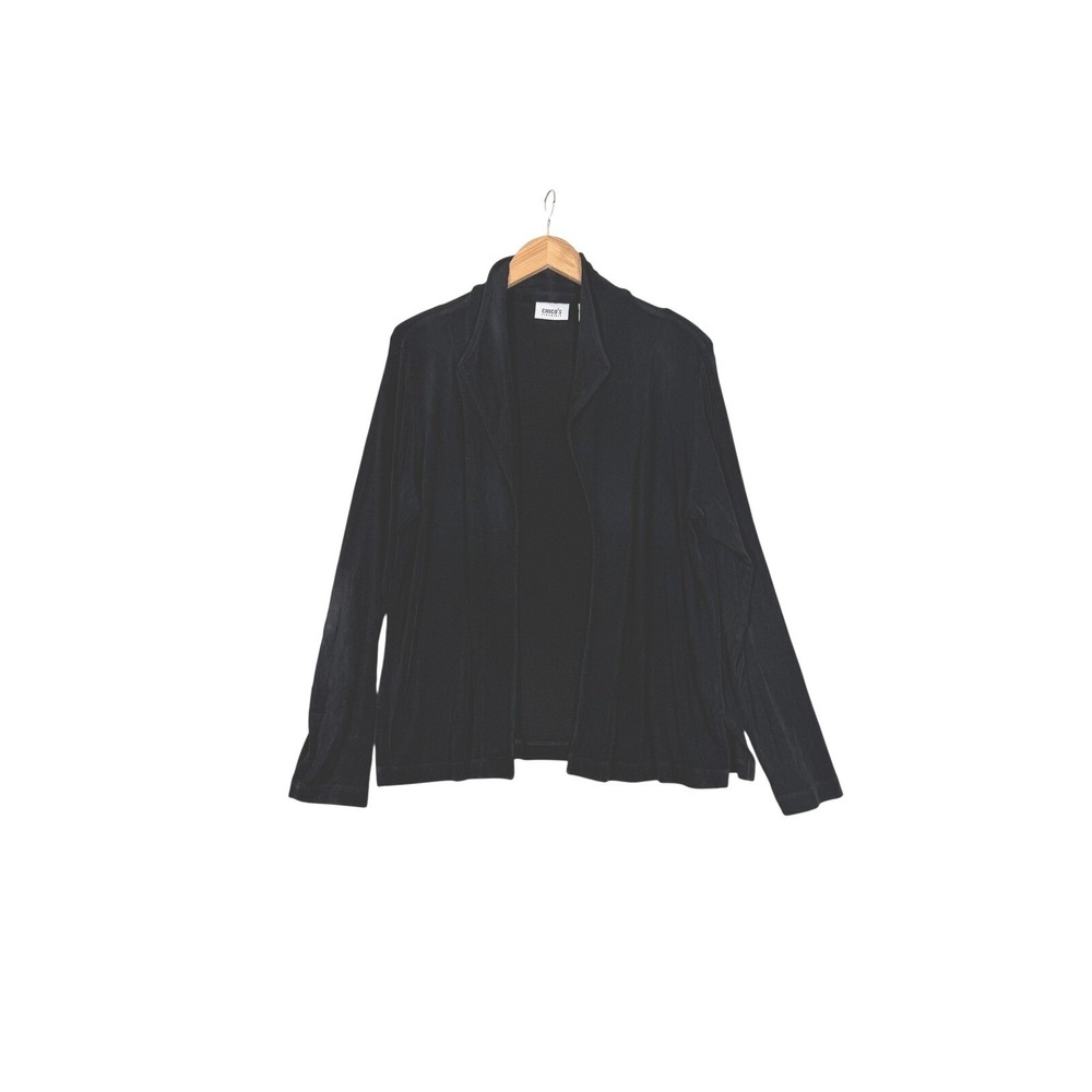 VTG Chicos Travelers Cardigan Size 2 (US 10/12) Black Open Front Knit USA Made